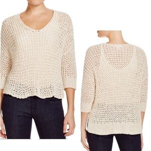 Eileen Fisher Open Stitch Knit Sweater High - Low Hem Cream Medium